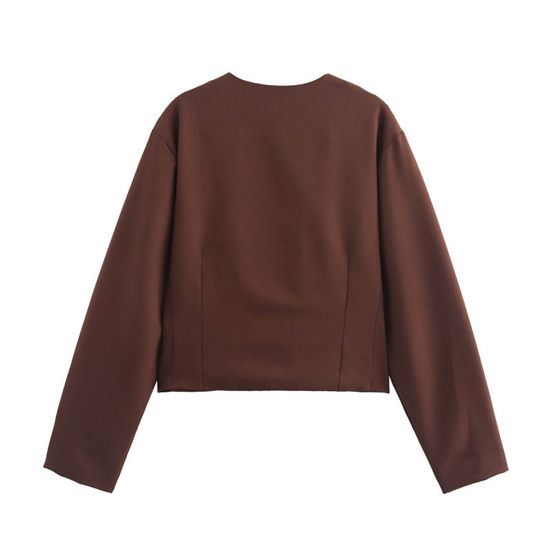 Dames Élégante Veste Courte avec Détails de Boutons Chic und Stil