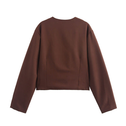 Dames Élégante Veste Courte avec Détails de Boutons Chic und Stil