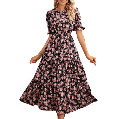 Robe maxi femme avec motifs floraux et ceinture à taille cinchable Chic und Stil