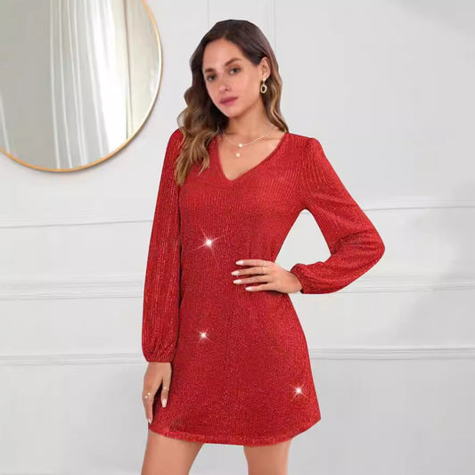 Robe minuscule scintillante pour femmes avec décolleté en V et manches longues Chic und Stil