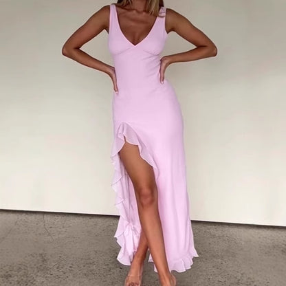 Robe maxi élégante pour femmes avec détail volanté et fente latérale Chic und Stil