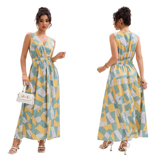 Robe maxi à imprimé géométrique Chic und Stil pour femmes