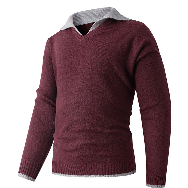 Pull-over V élégant hommes avec col de chemise glissant et texture de haute qualité Chic und Stil
