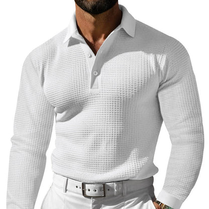 Men's long sleeve polo in textured fabric with trendy collar Chic und Stil
