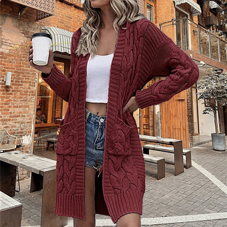 Dames gros tricot cardigan avec poches profondes et design de tresses élaboré Chic und Stil