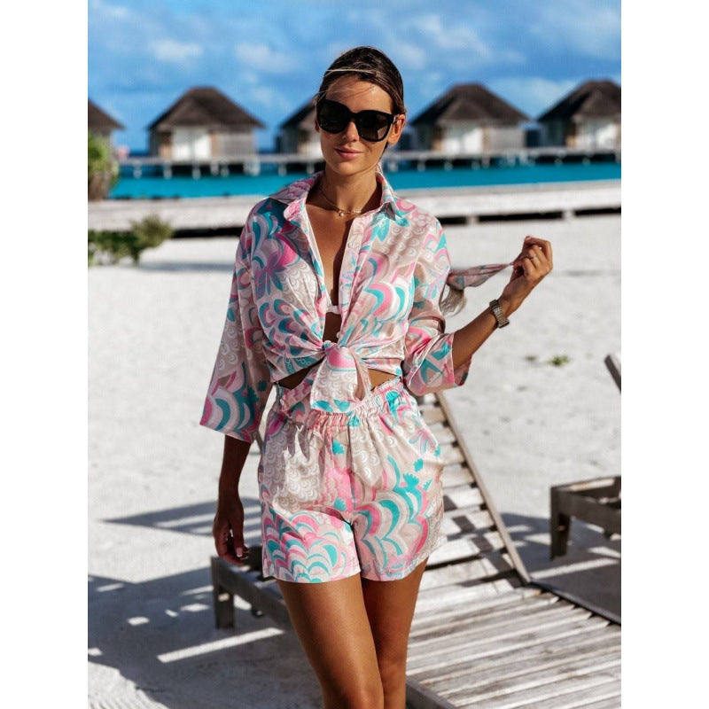 Dames Ensemble de Plage Crop Tie-Front Chic und Stil