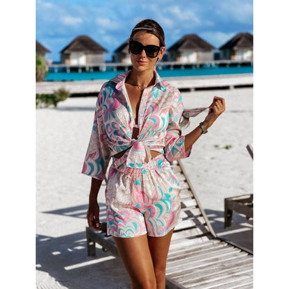 Dames Ensemble de Plage Crop Tie-Front Chic und Stil