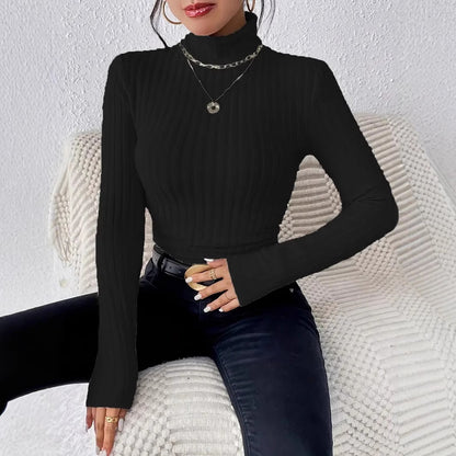 Pull à col roulé à manches longues pour femmes en fine maille côtelée Chic und Stil