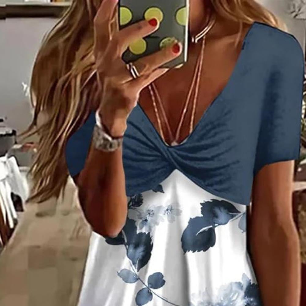 Women's Floral Print A-Line Dress with Ruched Top Chic und Stil
