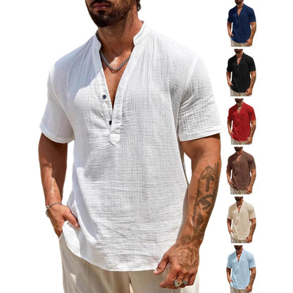 Chemise Henley à manches courtes pour hommes avec col montant moderne en matériau coton léger Chic und Stil