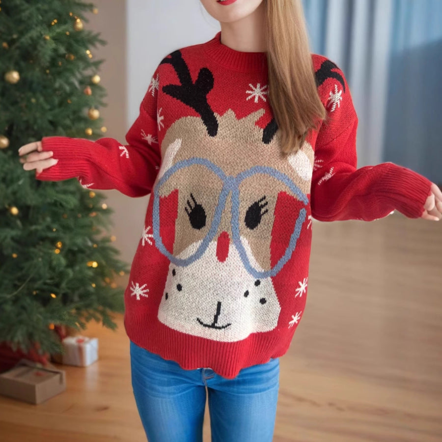 Pull décontracté pour dames avec motif de renne de Noël et coupe ample Chic und Stil
