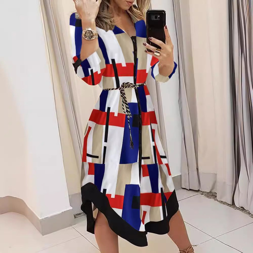 Ladies' Striped Button-Down Shirt Dress with Belt Chic und Stil