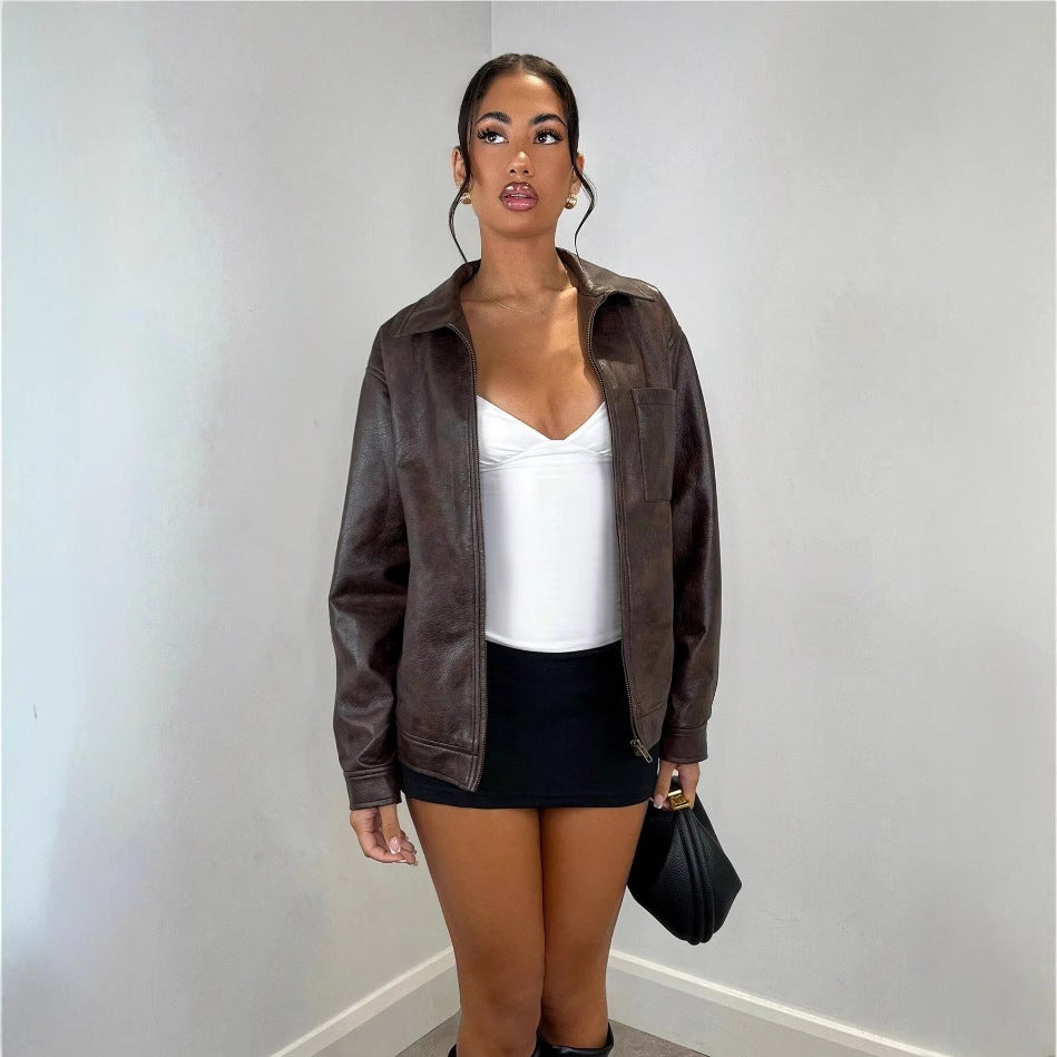 Damen Veste en simili cuir avec coupe oversize et poche poitrine pratique Chic und Stil