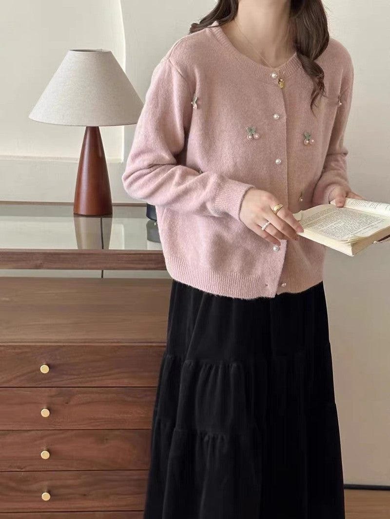 Dames Élégant Gilet en Tricot avec Applications Florales Chic und Stil