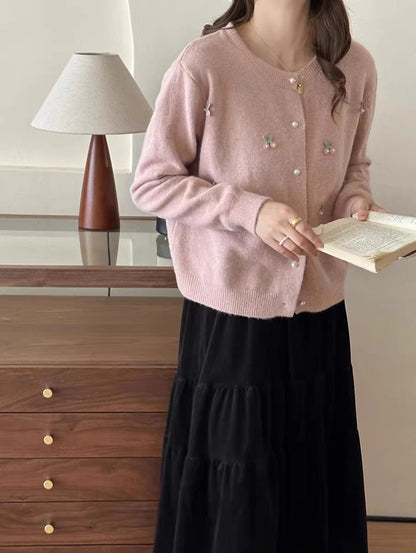 Dames Élégant Gilet en Tricot avec Applications Florales Chic und Stil