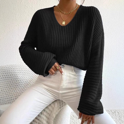 Pull structuré pour femmes avec décolleté en V et manches larges Chic und Stil
