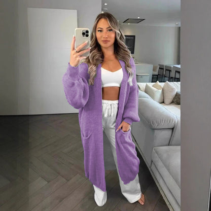 Dames Grande manteau en tricot avec manches longues et poches pratiques Chic und Stil