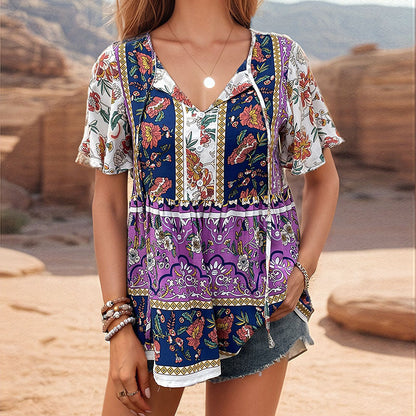 Tunique top boho à fleurs pour femmes avec détails de bouton Chic und Stil