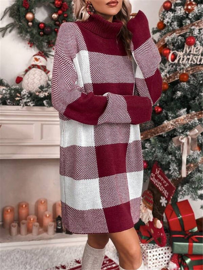 Robe en tricot pour femmes avec col haut et motif à carreaux Chic und Stil