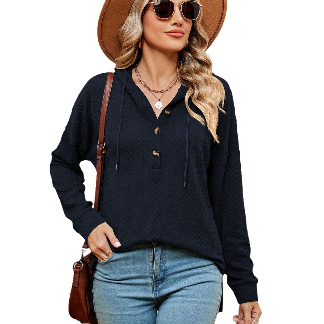 Pull women décontracté avec détails de boutons et capuche Chic und Stil