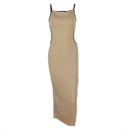 Robe maxi lente pour femmes avec de fines bretelles spaghetti et des détails contrastés Chic und Stil