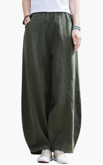 Wide linen pants for women with elastic waistband and convenient pockets Chic und Stil