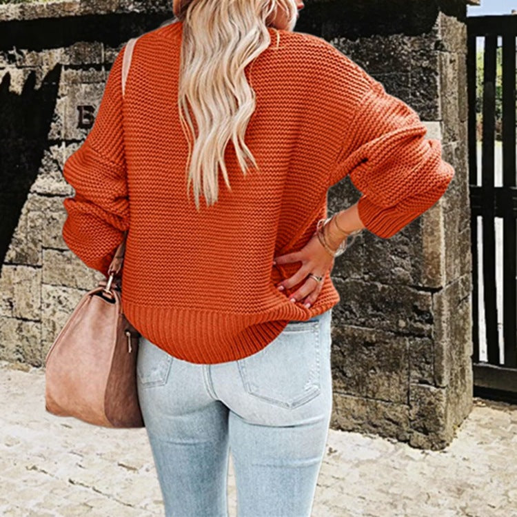 Pull en tricot gros pour femme avec col haut et épaules tombantes Chic und Stil