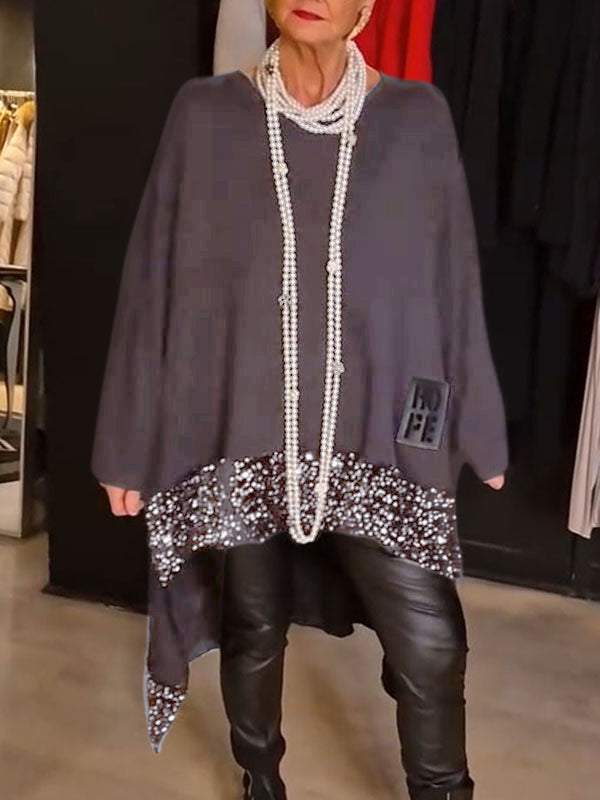 Dames Élégant et fluide haut en tricot asymétrique Chic und Stil