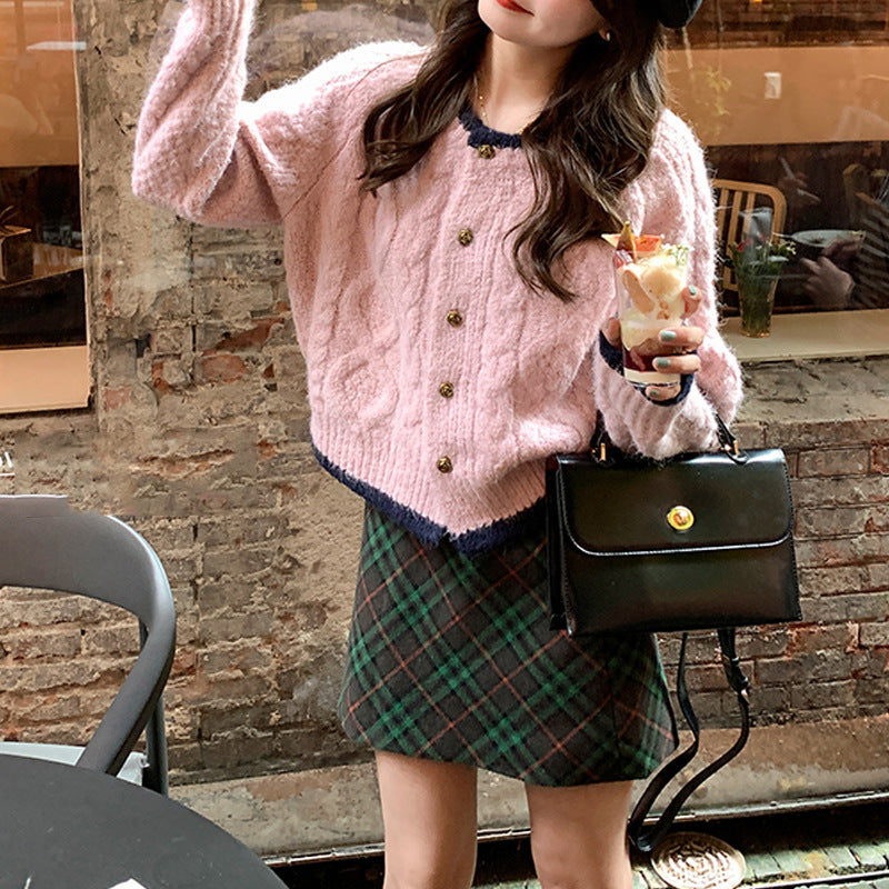 Dames gros tricot cardigan avec un motif de tissage unique et de élégants boutons Chic und Stil