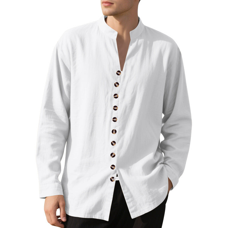 Chemise décontractée à manches longues pour hommes avec col Henley et boutons tendance Chic und Stil