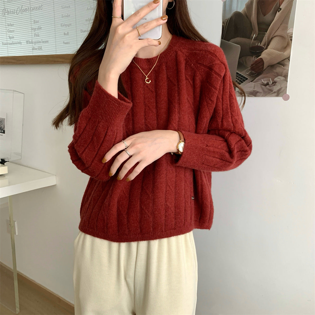 Pull en tricot décontracté pour femmes avec motif gaufré et coupe ample Chic und Stil