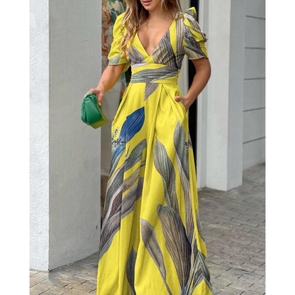 Robe Maxi Imprimée Florale Tropicale Femme Chic und Stil
