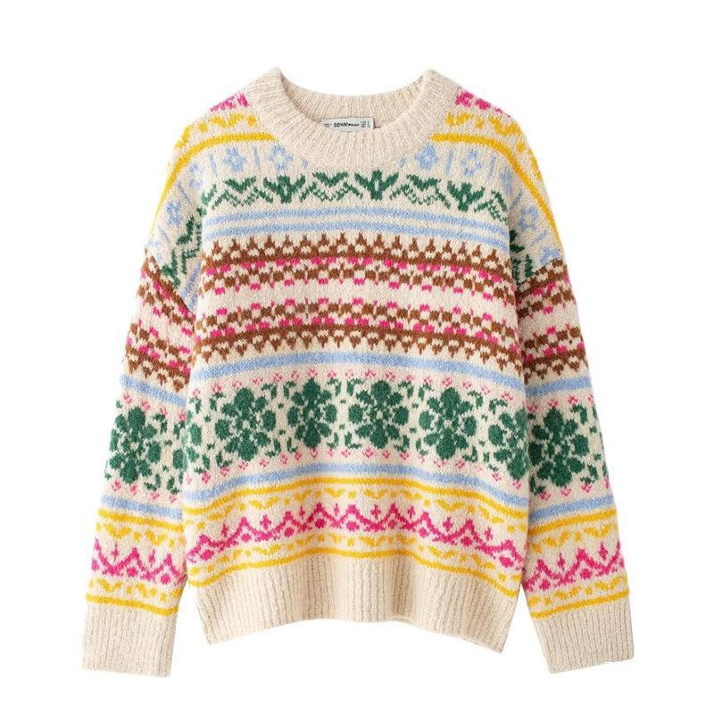 Pull en tricot pour femmes avec un mélange de motifs floraux et une coupe décontractée Chic und Stil