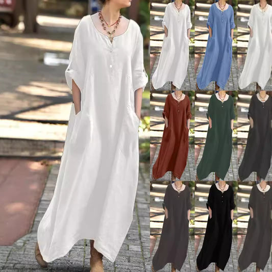Robe maxi aérienne pour femmes avec poches latérales pratiques et détails en boutons Chic und Stil