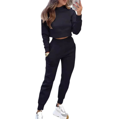 Modern ladies' sweat outfit with cropped top and casual jogging pants Chic and Style