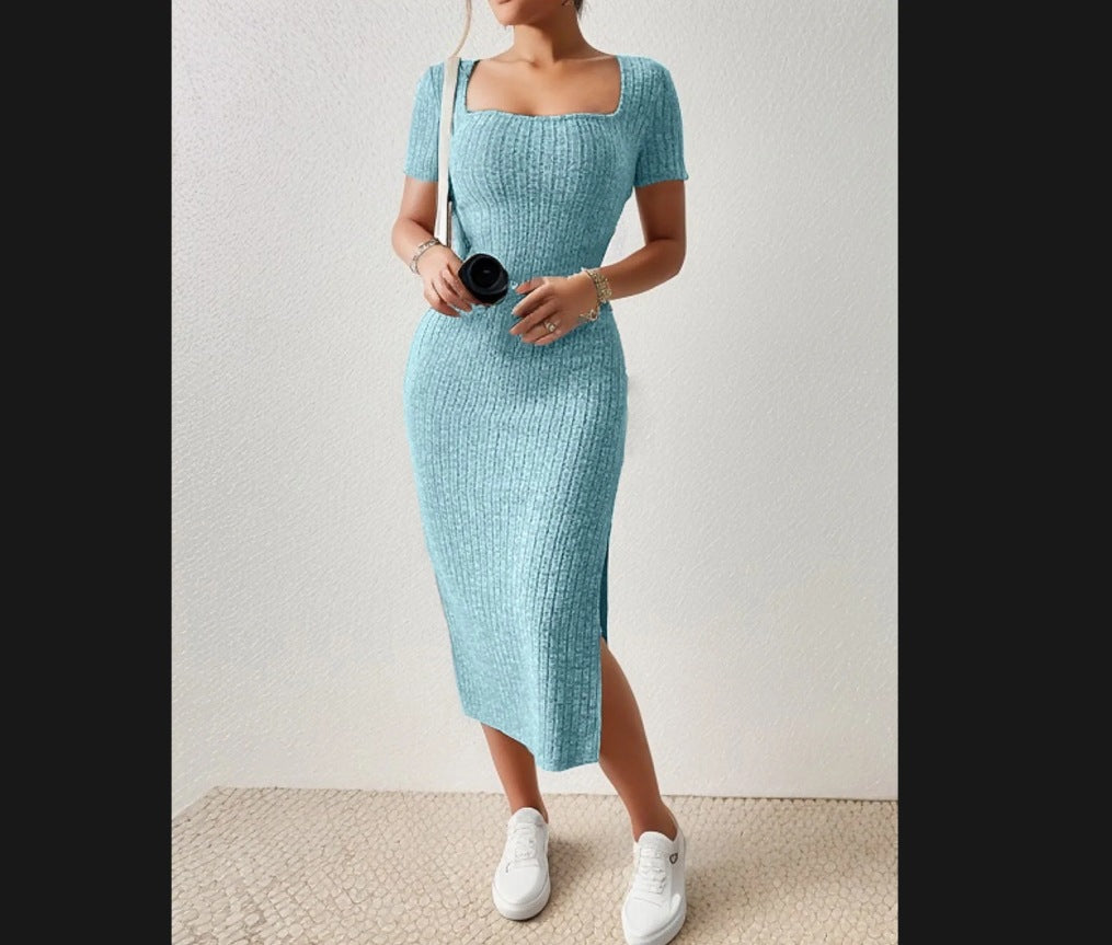 Robe maxi ajustée pour femmes avec fentes latérales et matériau élastique Chic und Stil