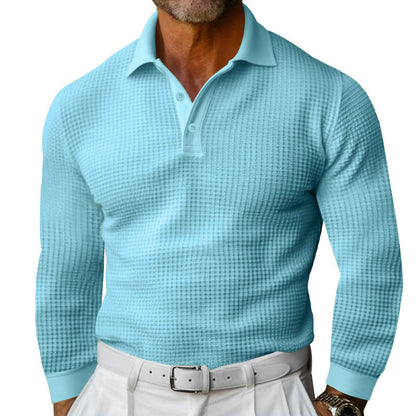 Men's long sleeve polo in textured fabric with trendy collar Chic und Stil