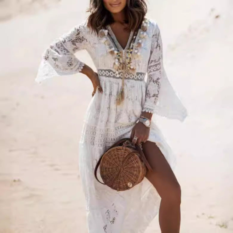 Robe de plage boho élégante pour dames avec des accents en dentelle et une coupe ample Chic und Stil