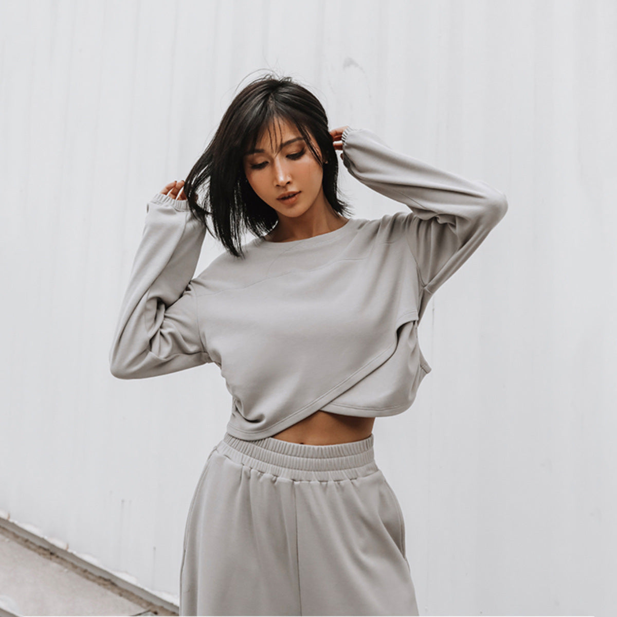 Dames casual crop-top avec pantalons lounge amples Chic und Stil