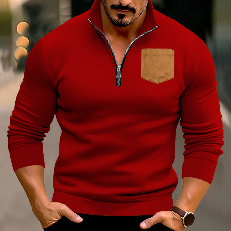 Modern pullover for men with half-zip and contrasting chest pocket Chic und Stil