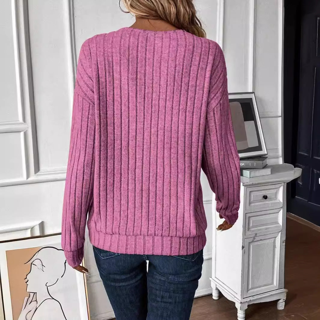 Pull femme à col V avec structure en rib Chic und Stil