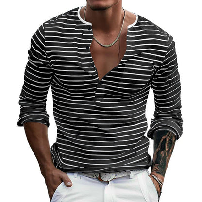 Chemise à manches longues à rayures pour hommes avec patte de boutonnage et décolleté en V Chic und Stil