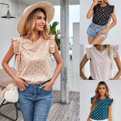 Chemisier pour femmes avec des détails en volants et un motif à pois dorés Chic und Stil