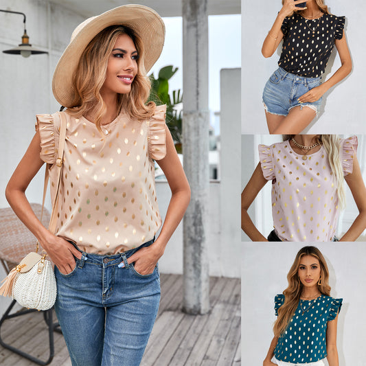 Chemisier pour femmes avec des détails en volants et un motif à pois dorés Chic und Stil