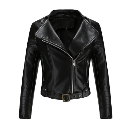 Biker jacket for women with stylish high collar and zippered pockets on the sides Chic und Stil