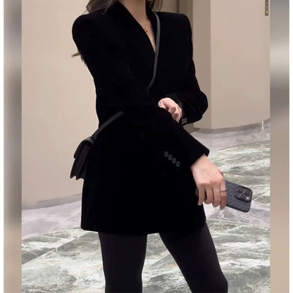 Blazer long de luxe en velours pour femmes Chic und Stil