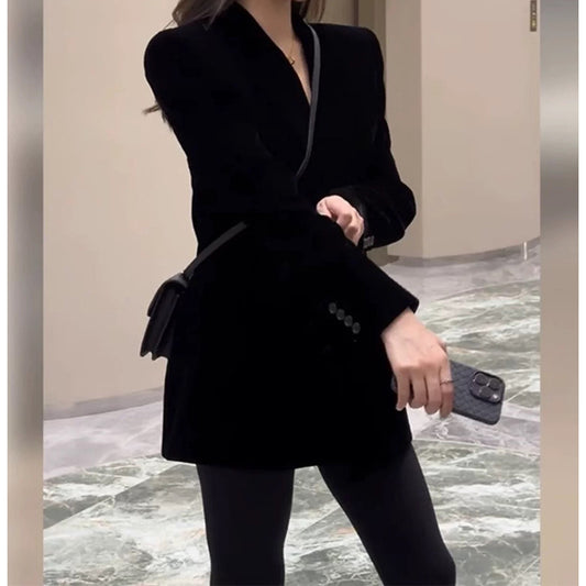 Blazer long de luxe en velours pour femmes Chic und Stil