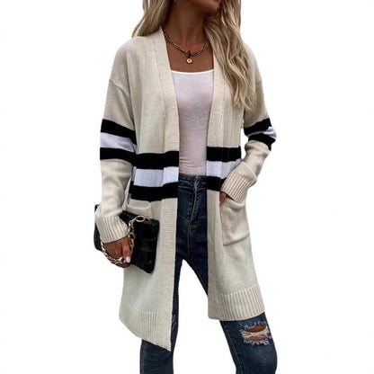 Dames élégante veste en tricot avec larges rayures et poches Chic und Stil