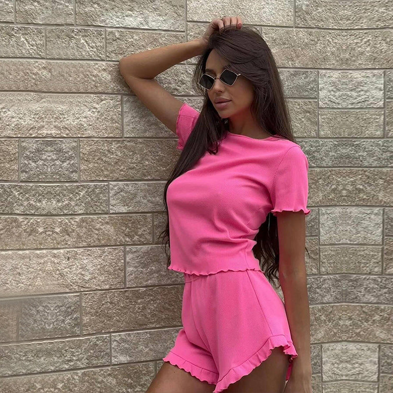 Ensemble décontracté à manches courtes pour femmes avec shorts à franges et haut Chic und Stil