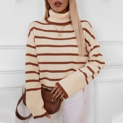 Pull col roulé féminin à rayures larges et coupe décontractée Chic und Stil